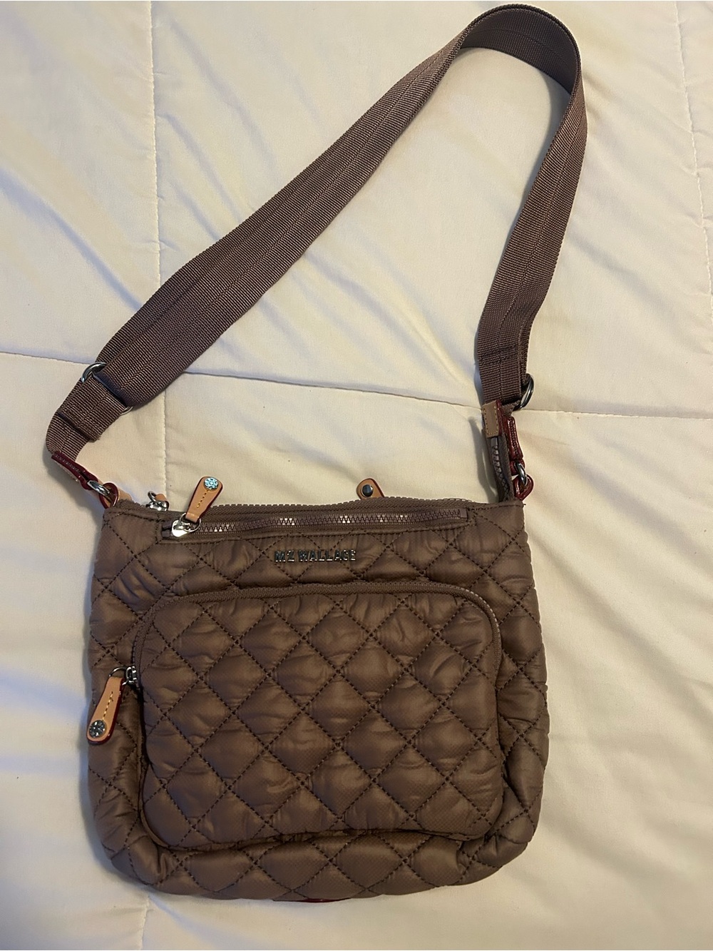 MZ Wallace Quilted Crossbody Bag in Taupe